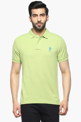 Buy U.S. POLO ASSN. Green Men's Solid Polo T-Shirt | Shoppers Stop