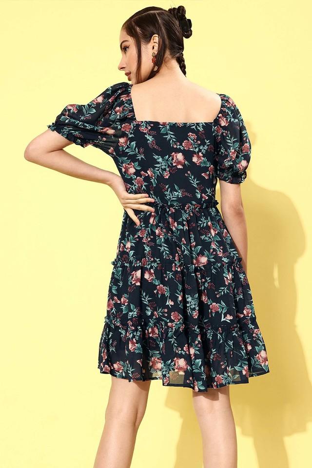 Floral square outlet neck dress