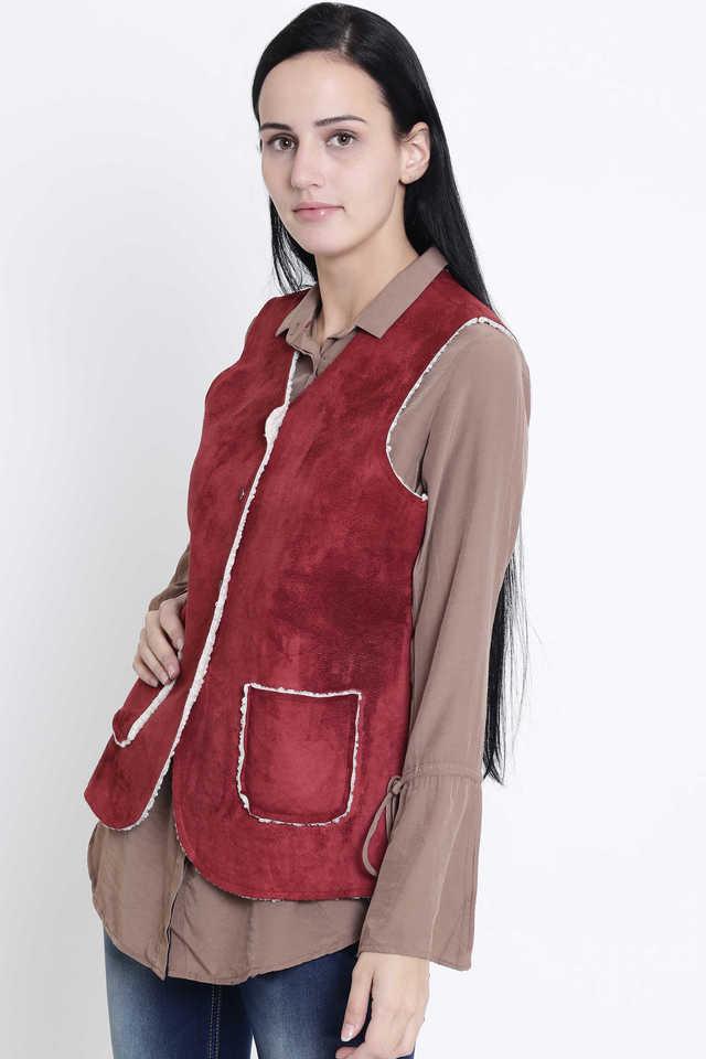 Buy CRIMSOUNE CLUB Red Solid Cotton Blend Regular Fit Women s Jacket Shoppers Stop