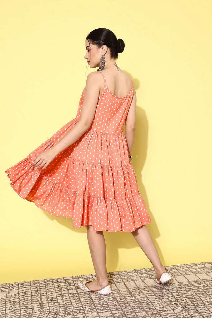 Peach tea length outlet dress