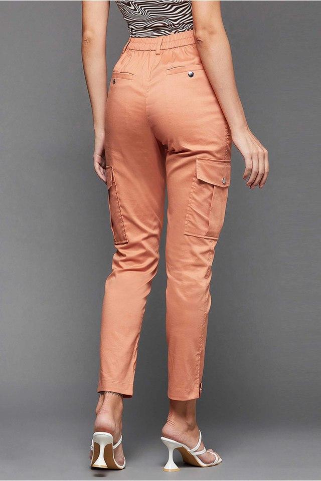 Orange High Rise Slim Fit Pants