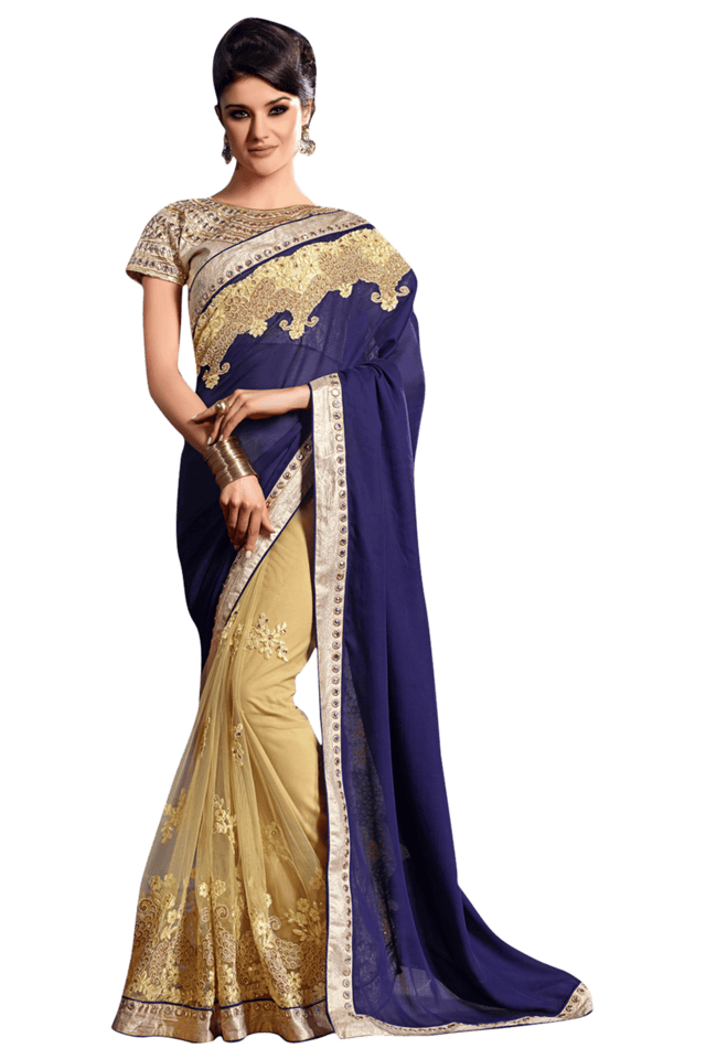 Midnight Blue Net Embroidered Saree Set Design by Sawan Gandhi at Pernia's  Pop Up Shop 2024