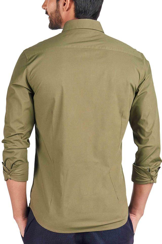 Buy INDIAN TERRAIN Green Solid Cotton Stretch Slim Fit Men's