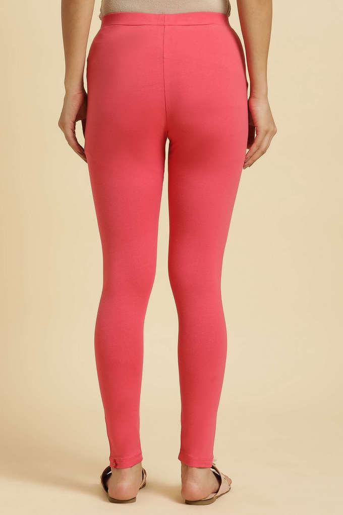 Red Cotton Lycra Ankle Length Legging at Soch