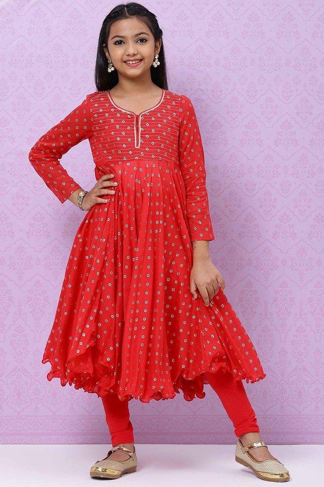 Buy BIBA GIRLS Red Cotton Printed Girls Salwar Kurta Dupatta