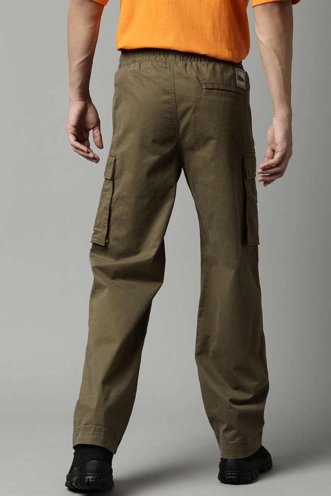 Breakbounce Dark Green Cotton Straight Fit Cargos