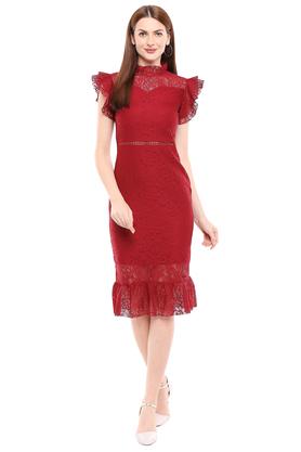 High neck best sale lace bodycon dress