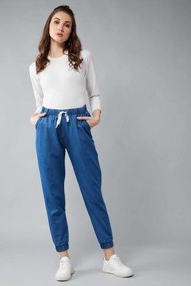 Buy DOLCE CRUDO Blue Women s Rule Of Joy Denim Joggers Shoppers Stop