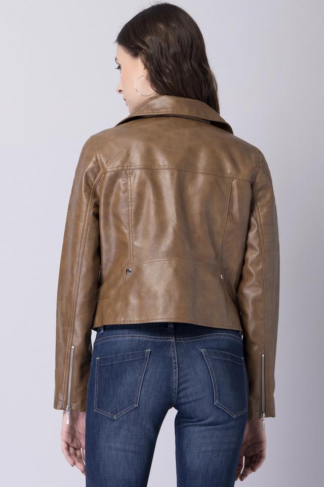 Textured Faux Leather Regular Fit Women s Jacket