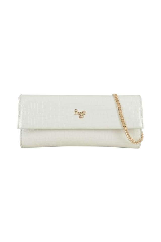 Buy BAGGIT White Solid PU Zipper Closure Women s Clutch Shoppers Stop