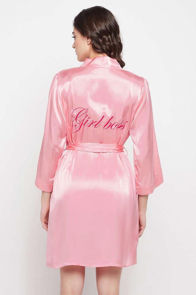 Text Print Robe in Light Pink - Satin