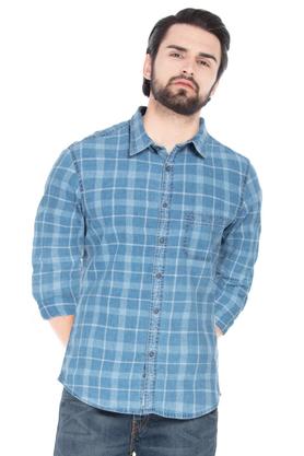 Buy INDIAN TERRAIN Indigo Mens Slim Collar Check Casual Shirt