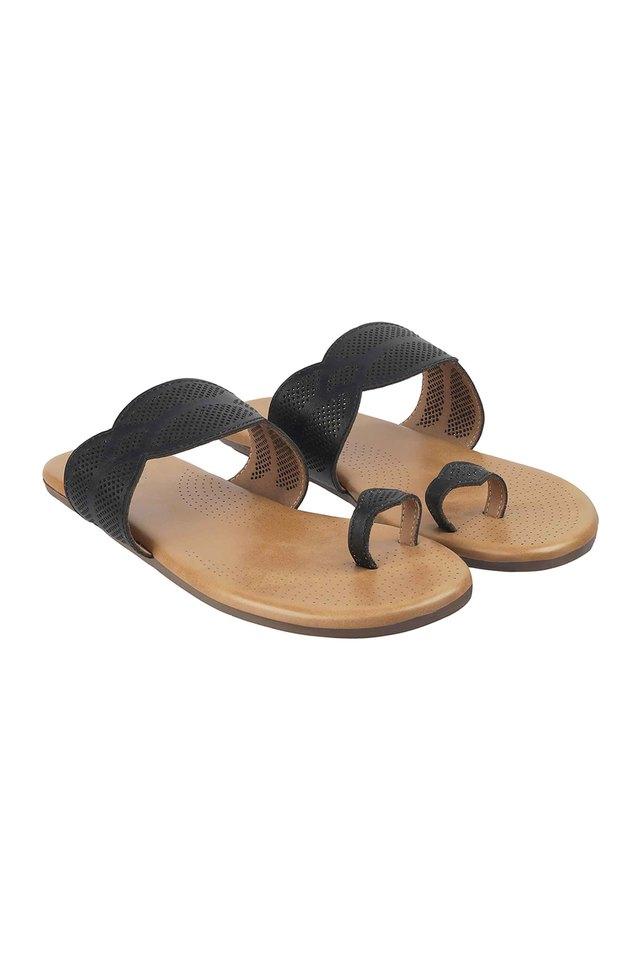 Ladies black best sale leather flip flops