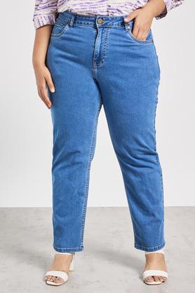 Buy U R YOU Mid Stone Plus Size Women's Straight Fit Stretchable Jeans