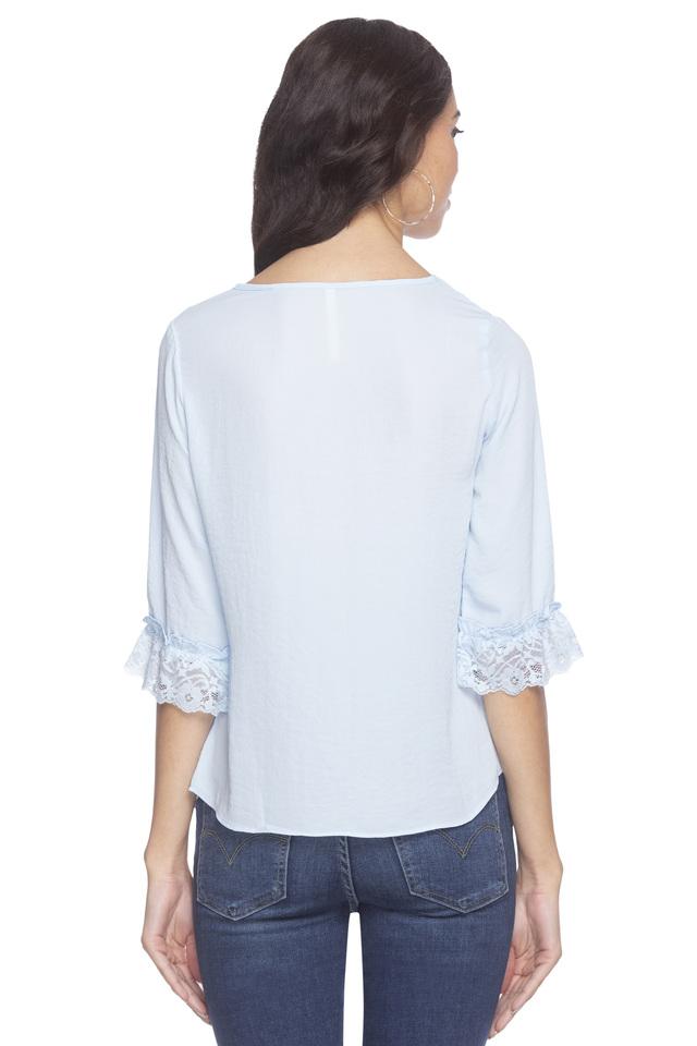 Buy FEMINA FLAUNT Powder Blue Womens Round Neck Solid Top Shoppers Stop