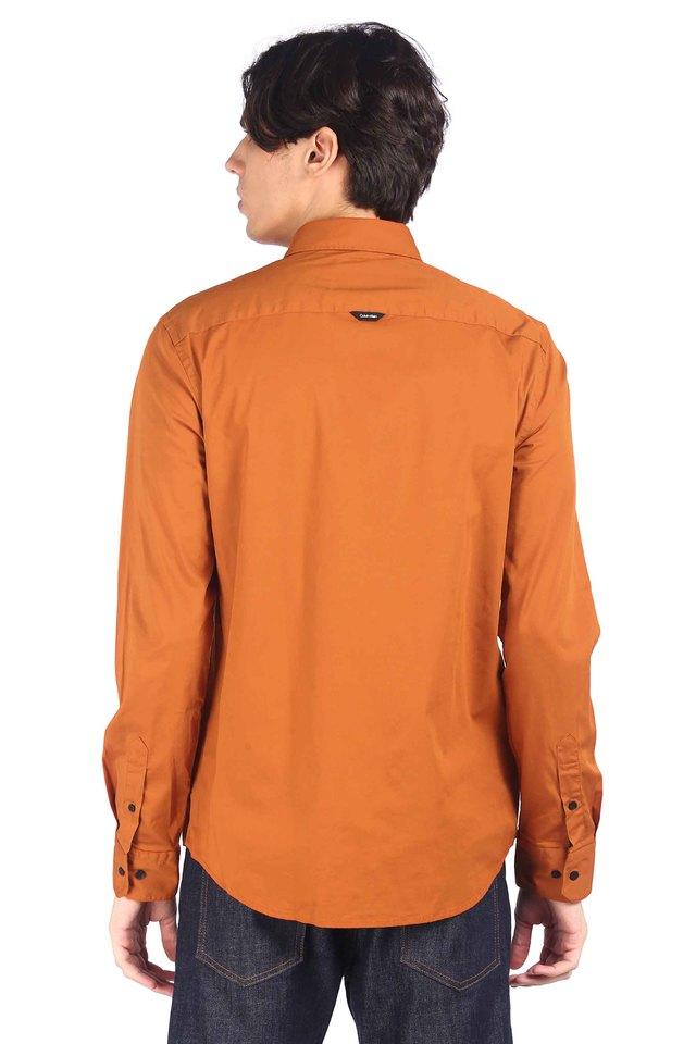 Buy CALVIN KLEIN JEANS Orange Solid Cotton Blend Slim Fit Mens Shirt |  Shoppers Stop