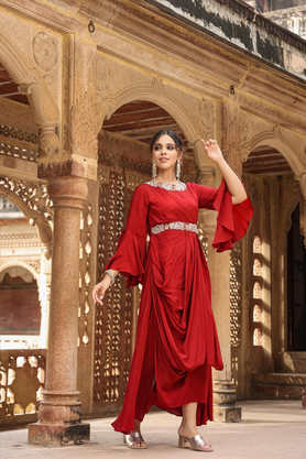 Maroon silk hot sale gown