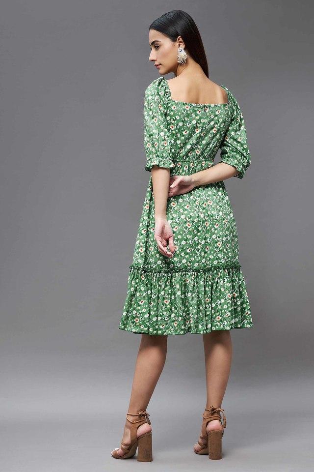 Floral knee length dresses hotsell with sleeves