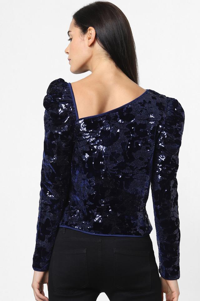 Women Sequin Top V Neck Long Sleeve Shimmer Ruffle Shirt Top