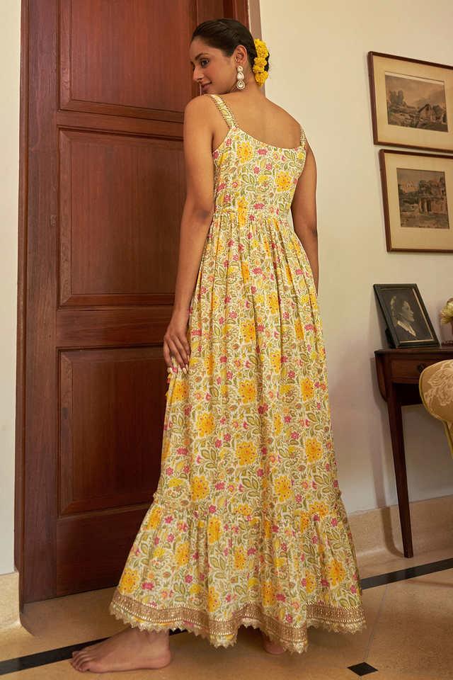 Buy JANASYA Multi Floral Round Neck Cotton Women s Maxi Dress