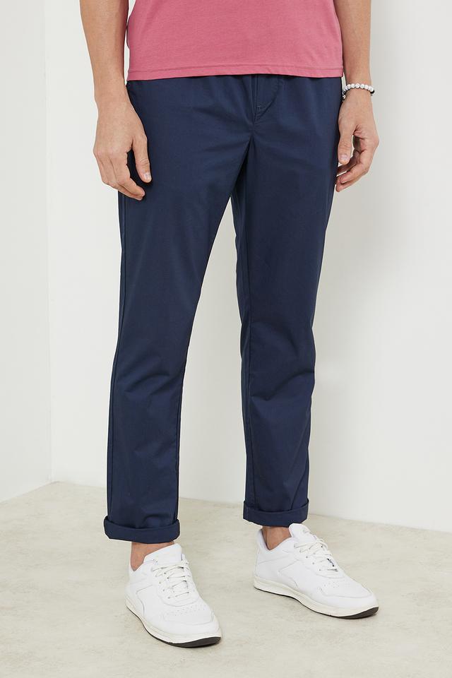 Buy STOP Navy Solid Cotton Slim Fit Men's Track Pants