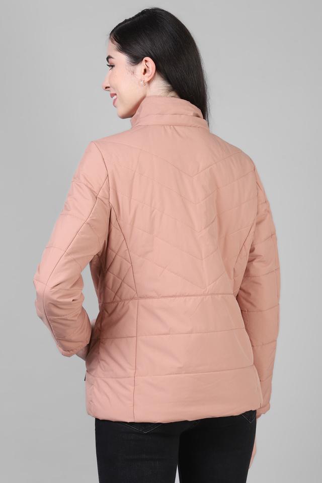 Buy ONER Peach Solid High Neck Polyester Womens Short Jacket