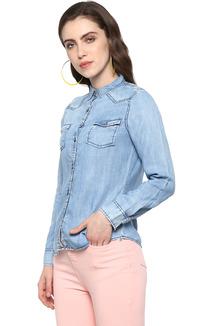 Buy LEE COOPER Blue Womens Collared Mild Wash Denim Shirt