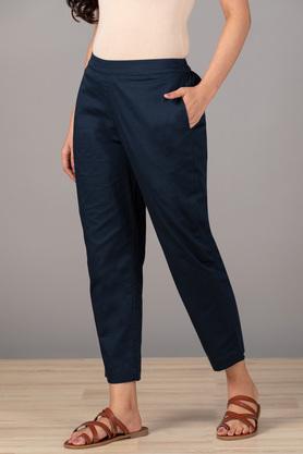 Buy GO COLORS Women Grey Solid 100% Cotton Pants Online at Best