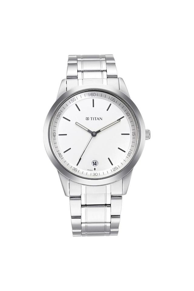 Buy TITAN Mens 49.50 x 9.90 x 42 mm Minimals Silver White Dial Stainless Steel Analog Watch NP1806SM03 Shoppers Stop