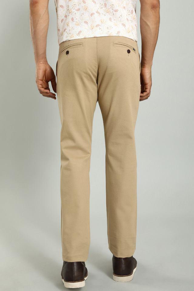 Buy INDIAN TERRAIN Brown Solid Cotton Regular Fit Men s Casual Trousers Shoppers Stop