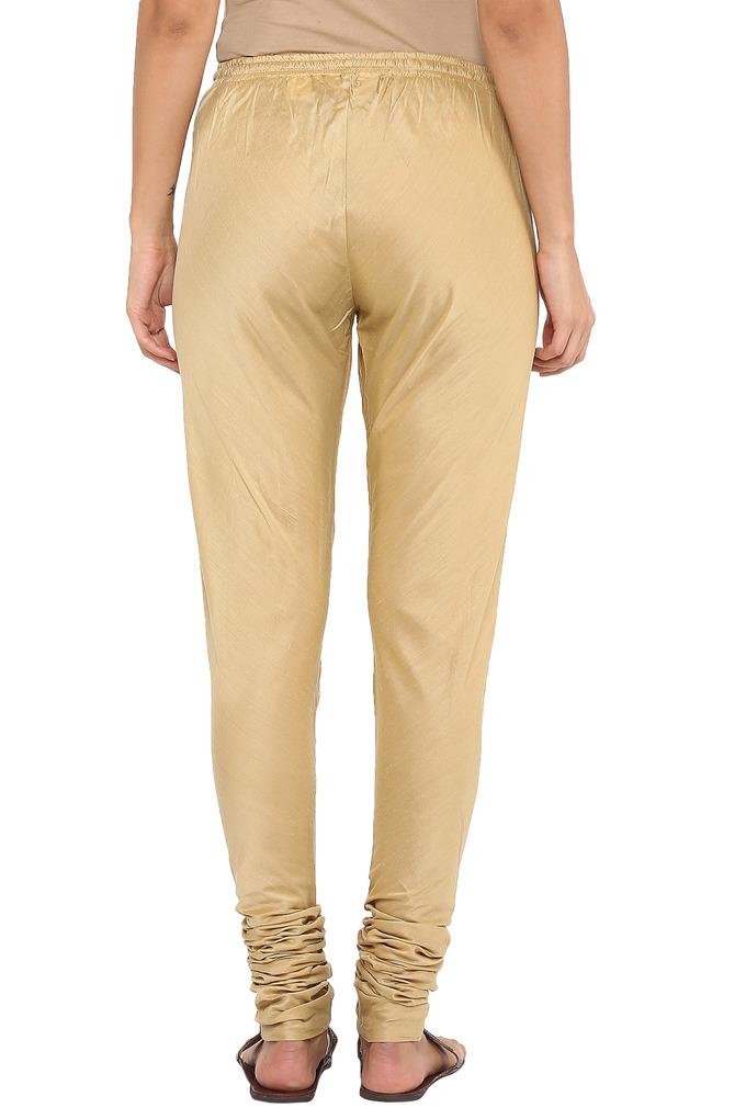 Buy BIBA Gold Womens Slub Churidar Pants