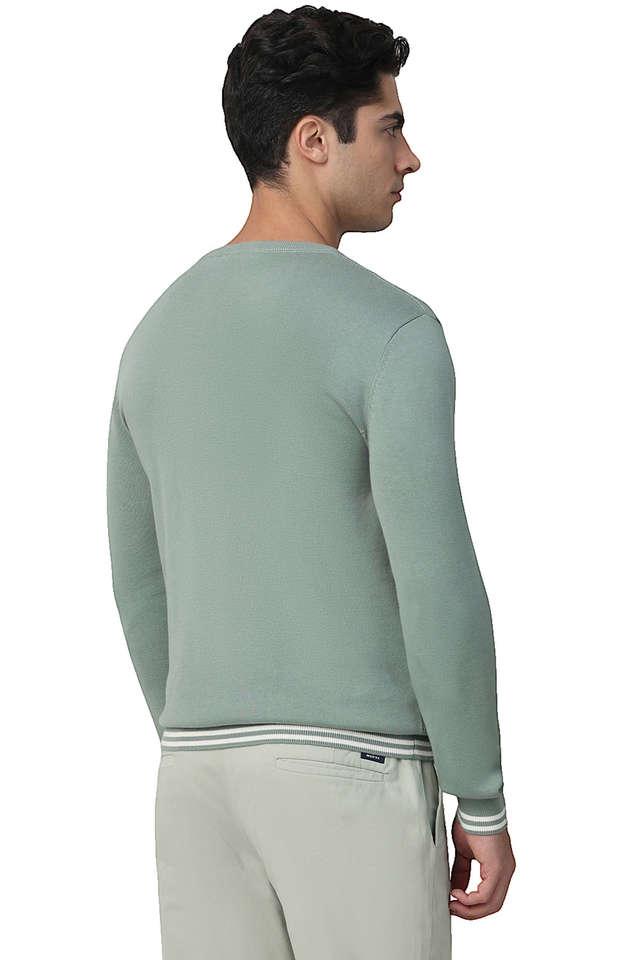 Buy MUFTI Green Solid Cotton Round Neck Men s Sweater Shoppers Stop