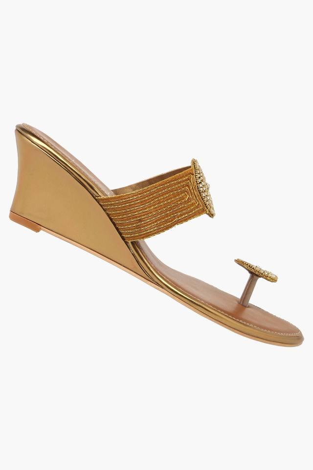 Buy CATWALK Bronze Womens Party Wear Slipon Wedge Chappal