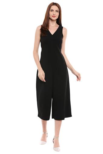 v neck black jumpsuit