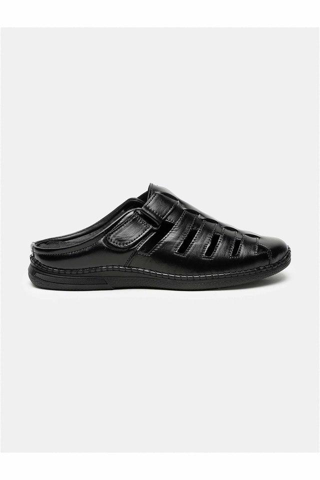 Buy TEAKWOOD Black Leather Regular Velcro Mens Sandals Shoppers Stop