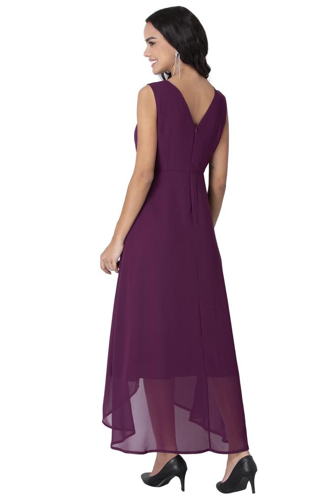 Capreze Women Long Dress V Neck Midi Dresses Solid Color Casual Sleeve  Light Purple S 