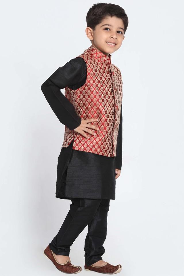 Elegant Maroon Kurta Pajama with Saffron Jacket