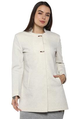 Buy LIFE Womens Mandarin Collar Slub Long Coat Shoppers Stop