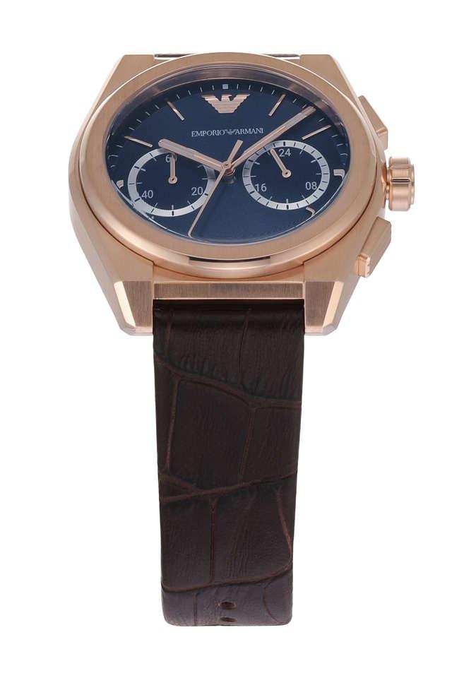 Buy EMPORIO ARMANI 43 mm Blue Dial Leather Chronograph Watch For