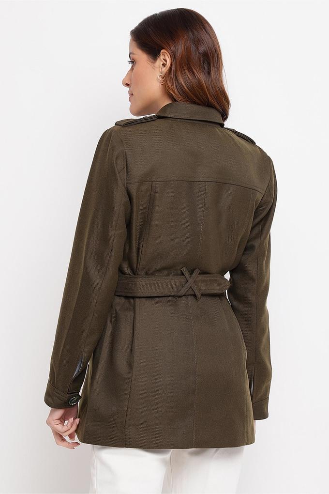 Buy BROWN LAPEL NECK WAIST-TIE POLYESTER COAT for Women Online in India