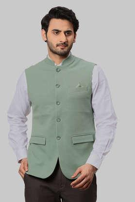 Buy PARK AVENUE Green Solid Cotton Blend Slim Fit Men s Nehru