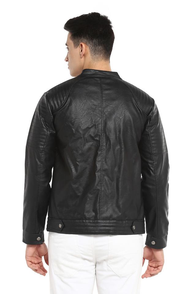 MEN LIGHT WEIGHT JACKET- BLACK WITH COLLAR – DaRucci Leather