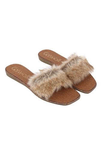 faux fur slip ons