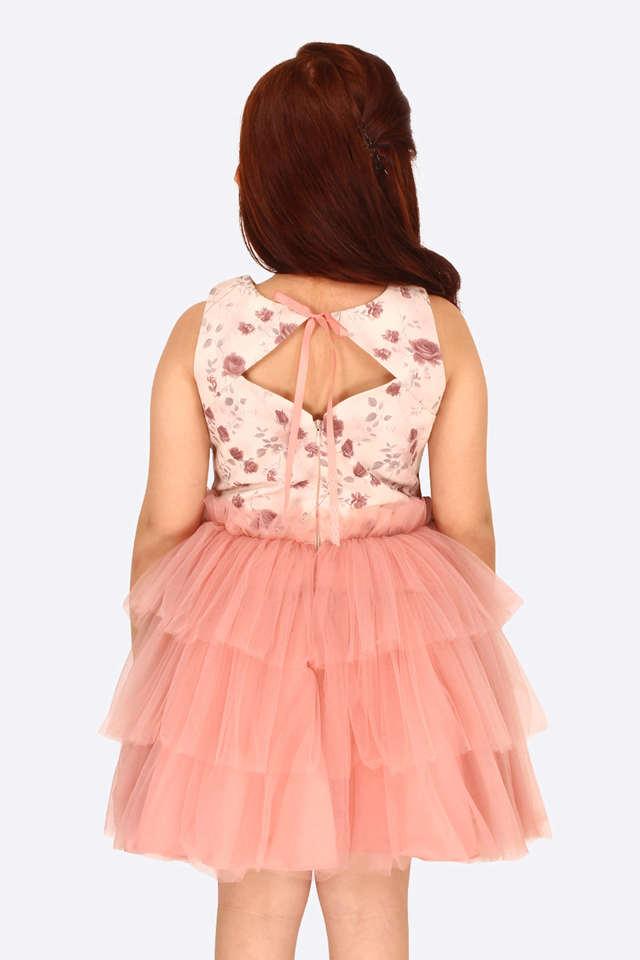 Buy CUTECUMBER Dusty Pink Embellished Georgette Round Neck Girls Party Wear Dress Shoppers Stop