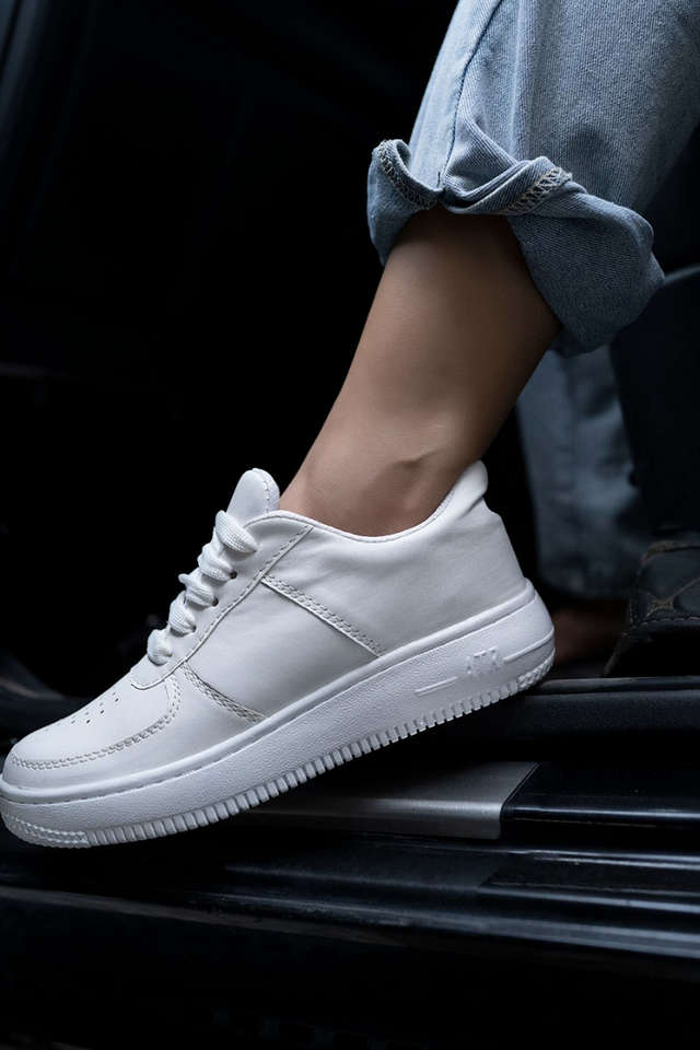 Buy SHOETOPIA White Synthetic Lace Up Girls Sneakers