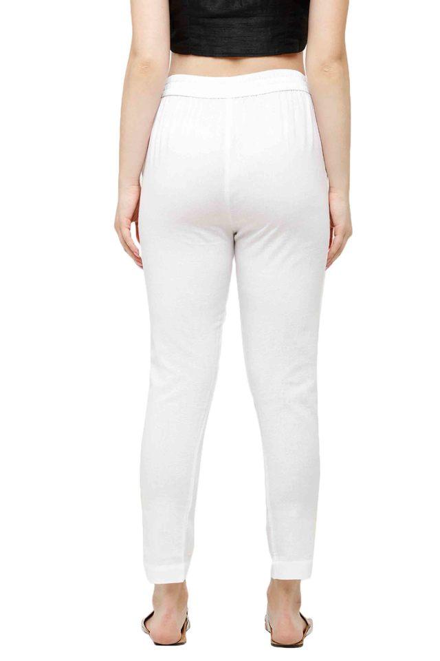 Buy DE MOZA White Solid Cotton Women's Cigarette Pants