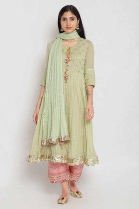 Buy BIBA Womens Light Green Cotton Anarkali Suit Set  Shoppers Stop