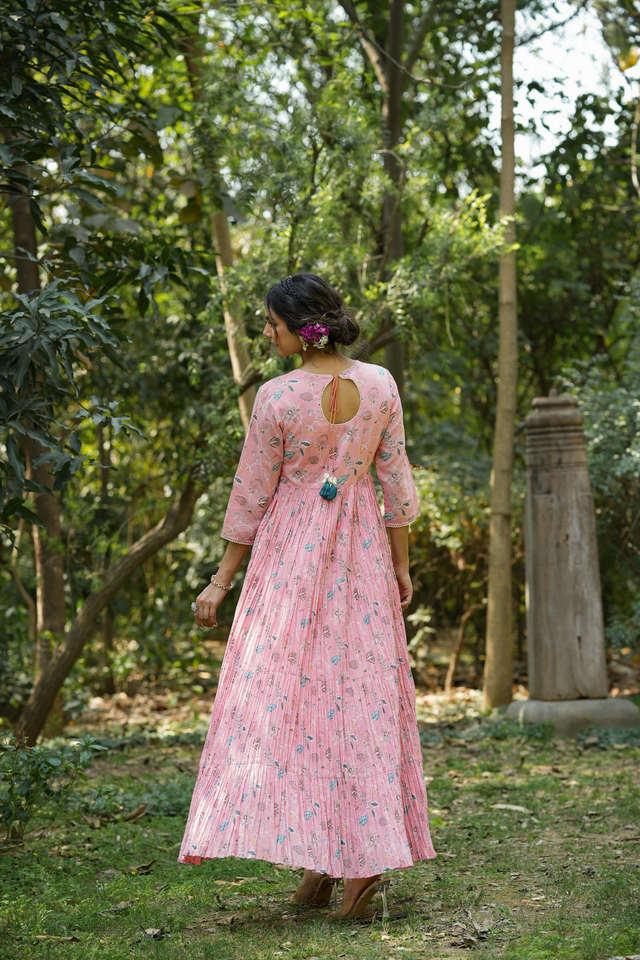 Buy SCAKHI Cotton Floral Print Crushed Look Tiered Ethnic Dress