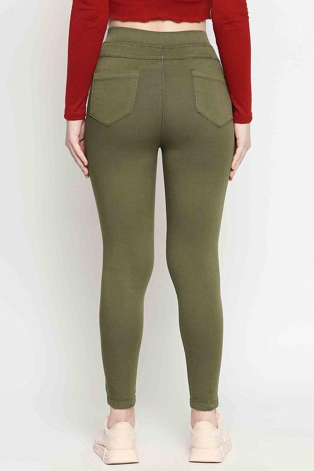 Buy KRAUS Olive Skinny Fit Ankle Length Cotton Blend Women's Jeggings