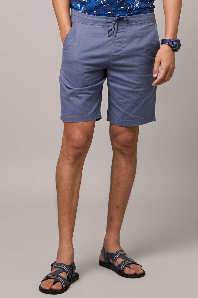 Buy CELIO Blue Solid Cotton Regular Fit Men s Shorts Shoppers Stop